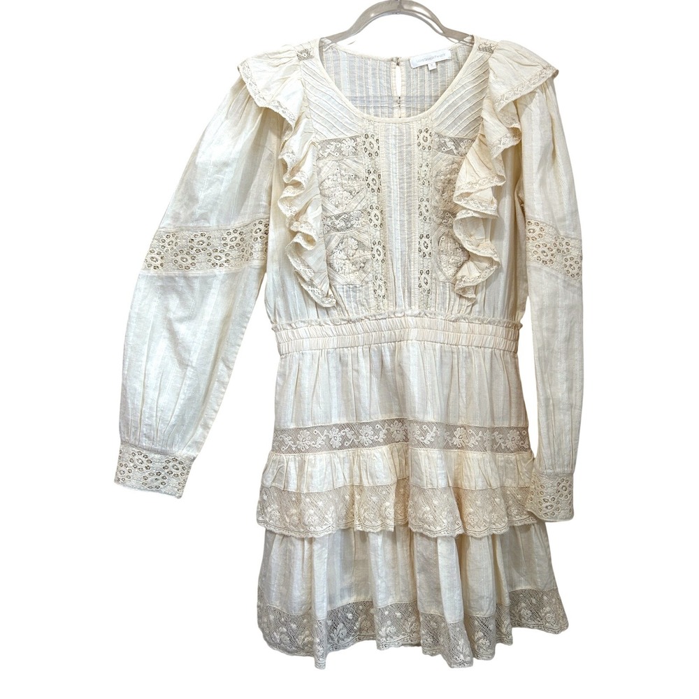 LoveShackFancy added Medium Cream Crochet Lace Ruffle Waist Cotton Magnolia Chic - Picture 1 of 14